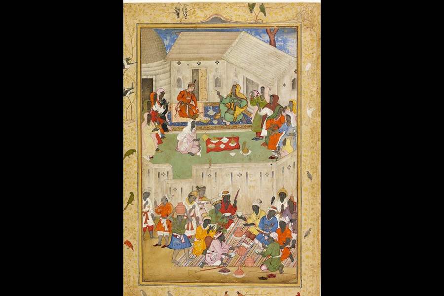 A Mughal miniature depicting an Indian prince with Ethiopians