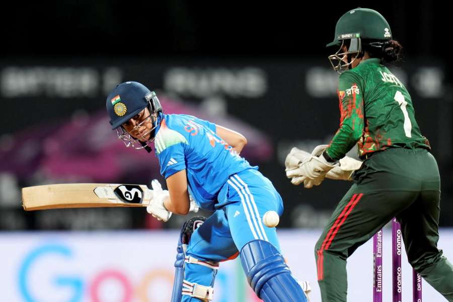 India's Smriti Mandhana plays a shot during the ICC Women's Cricket World Cup match between India and Bangladesh, at DY Patil Stadium, in Navi Mumbai, Maharashtra
