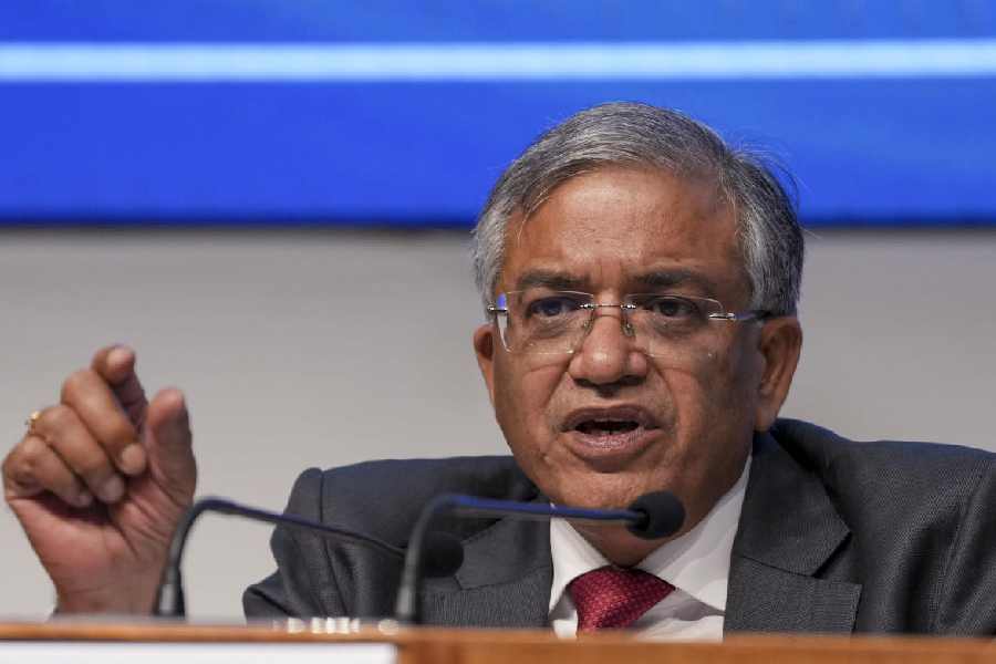 Chief Election Commissioner Gyanesh Kumar addresses a press conference, in New Delhi, Sunday, Aug. 17, 2025.