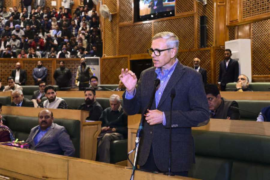 Omar Abdullah speaks in the Jammu and Kashmir Assembly on Monday.
