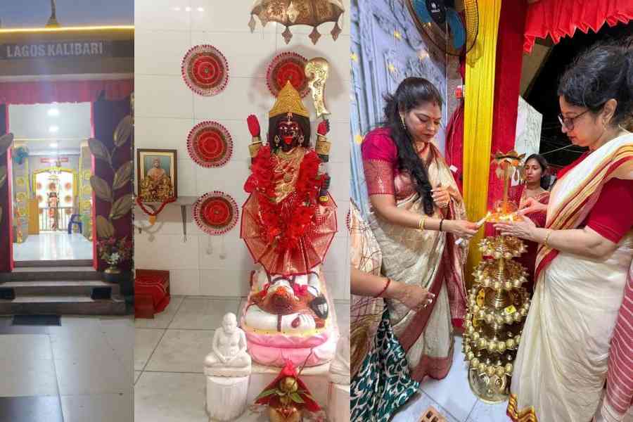 The Kali temple and (right) idol in Lagos, Nigeria