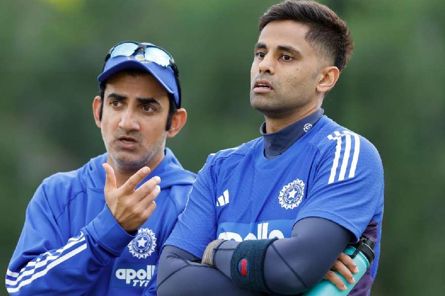 India T20I captain Suryakumar Yadav with head coach Gautam Gambhir, ahead of theseries against Australia.