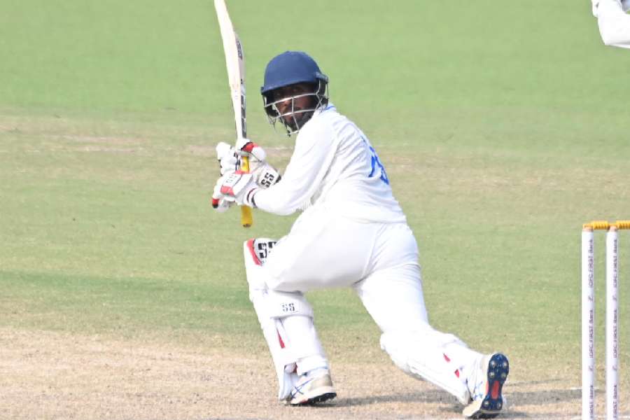 Sudip Gharami at the crease on Monday.
