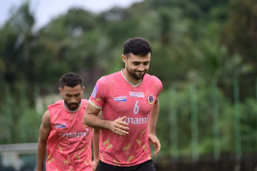 East Bengal defender Kevin Sibille trains on Monday.