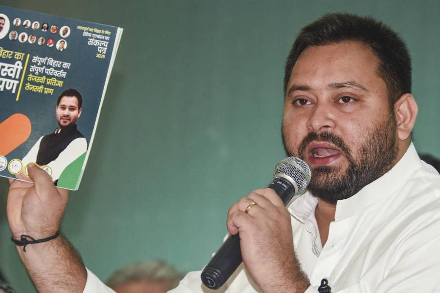 LoP in Bihar Assembly and RJD leader Tejashwi Yadav addresses the media after releasing INDIA bloc's manifesto for Bihar Assembly elections