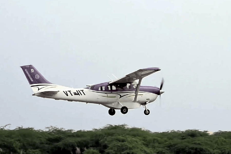 The aircraft to be used for the first cloud-seeding trial in the national capital takes off from Kanpur, Tuesday, Oct. 28, 2025.