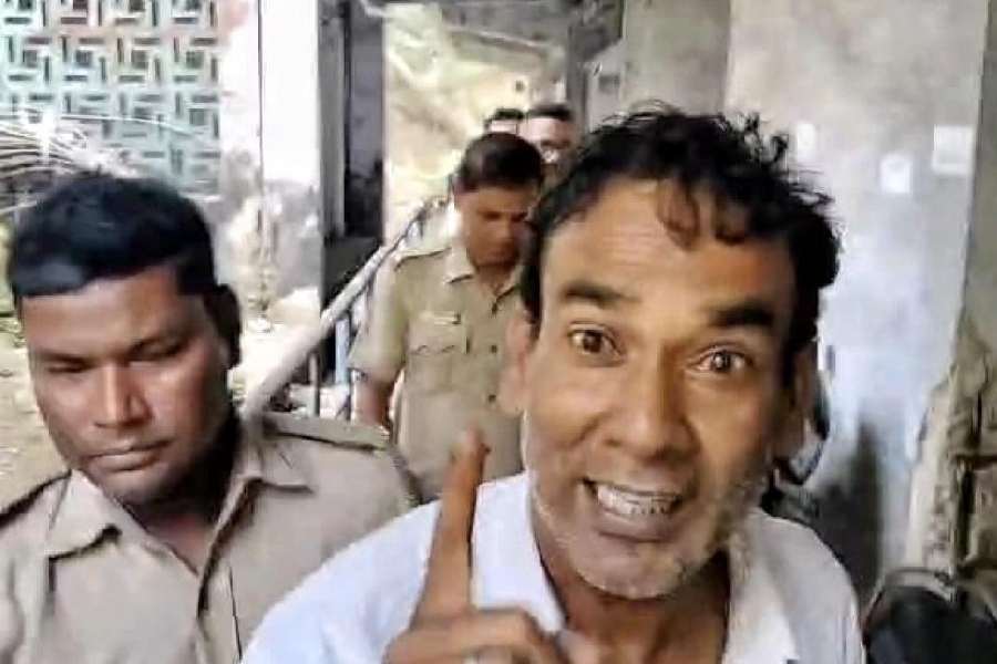 Rape-accused Sahadeb Ghorui being produced in court in Durgapur on Tuesday. 