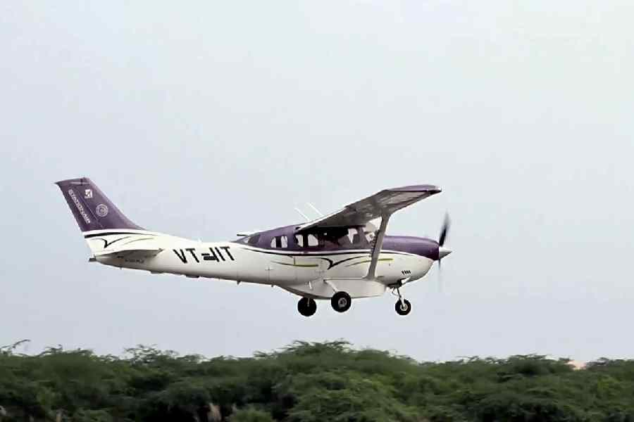 The aircraft used for the cloud-seeding trial in New Delhi takes off from Kanpur on Tuesday.