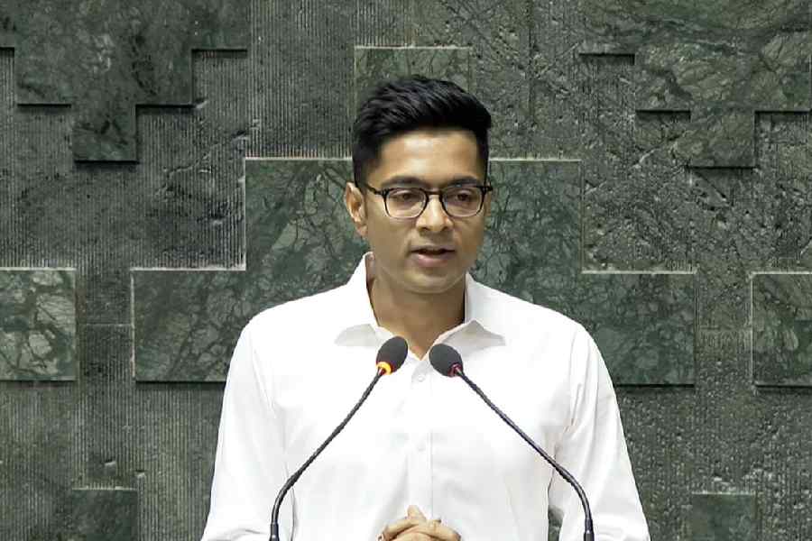 TMC MP Abhishek Banerjee takes oath as a member of the House during the first session of the 18th Lok Sabha, in New Delhi, Tuesday, June 25, 2024.