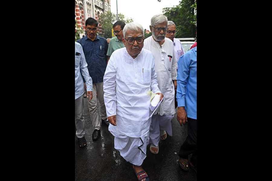 CPM leader Biman Bose leads a delegation of Left parties to submit a memorandum to the chief electoral officer demanding transparent and accurate voter list during the special intensive revision in Kolkata on Wednesday. 