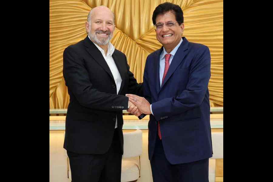The Union minister of commerce and industry, Piyush Goyal, with the US secretary of commerce, Howard Lutnick