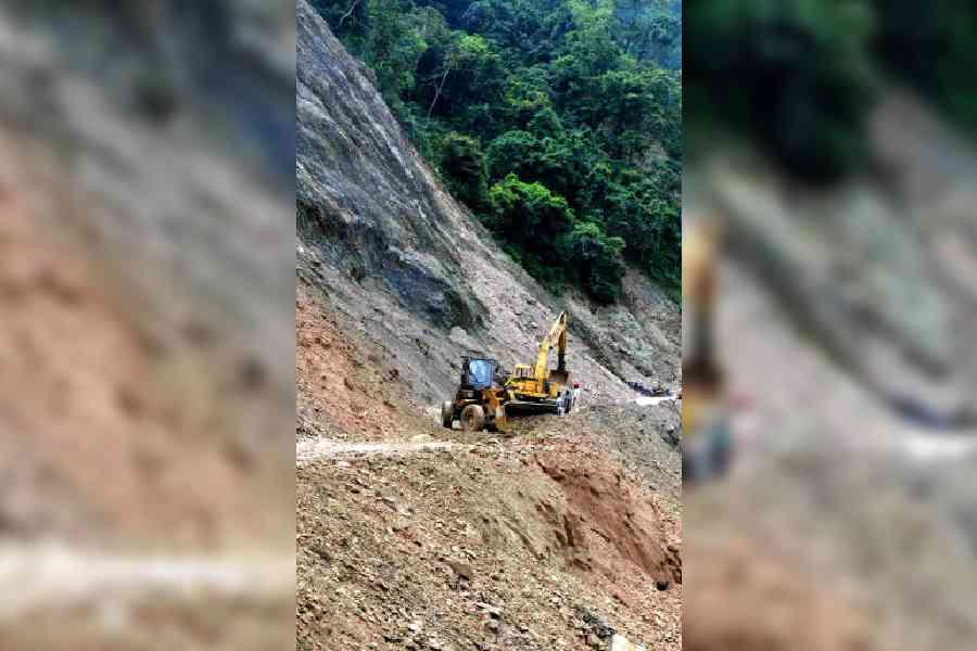 An earthmover on a landslide-hit stretch in the Darjeeling hills earlier this month 