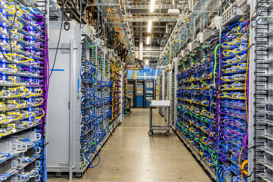 File — A data center on Google’s campus in Mountain View, Calif. on Oct. 29, 2024. Billions in new outlays on artificial intelligence from Google, Meta, Microsoft and Amazon are increasingly feeding concerns that the tech industry is heading toward a dangerous bubble.