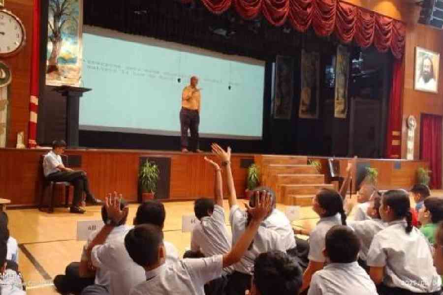 Psychiatrist Jai Ranjan Ram speaks at the workshop at Sri Sri Academy 
