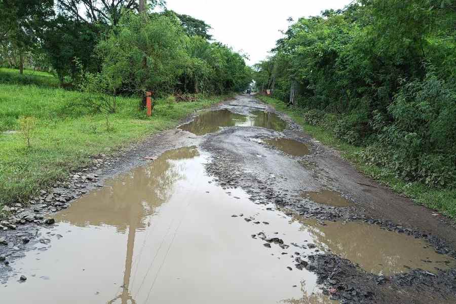 A damaged stretch of the road at Bermajur in Sandeshkhali, North 24-Parganas.