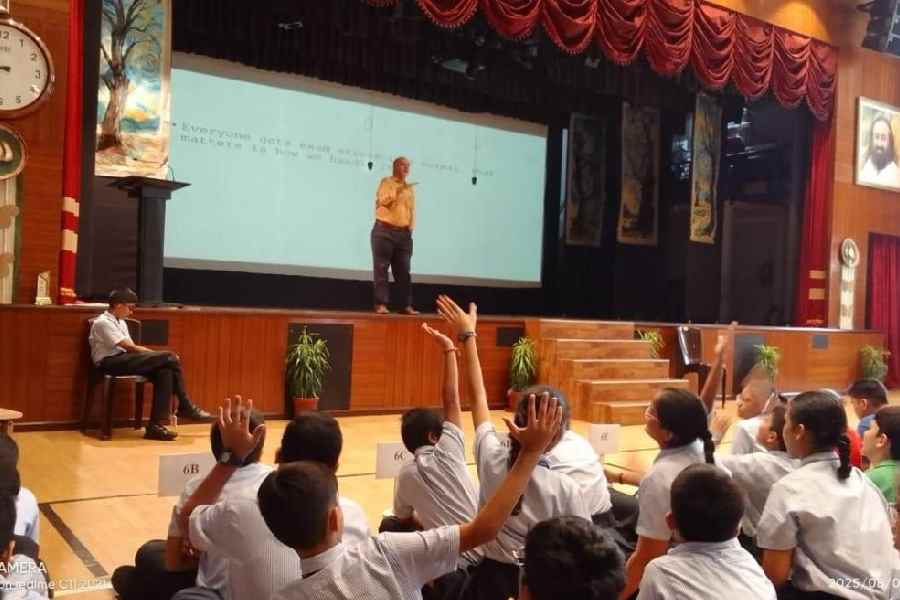 Psychiatrist Jai Ranjan Ram speaks at the workshop at Sri Sri Academy
