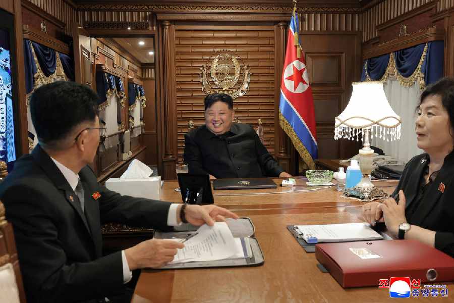 Kim Jong Un travels to Beijing on his train on Monday.
