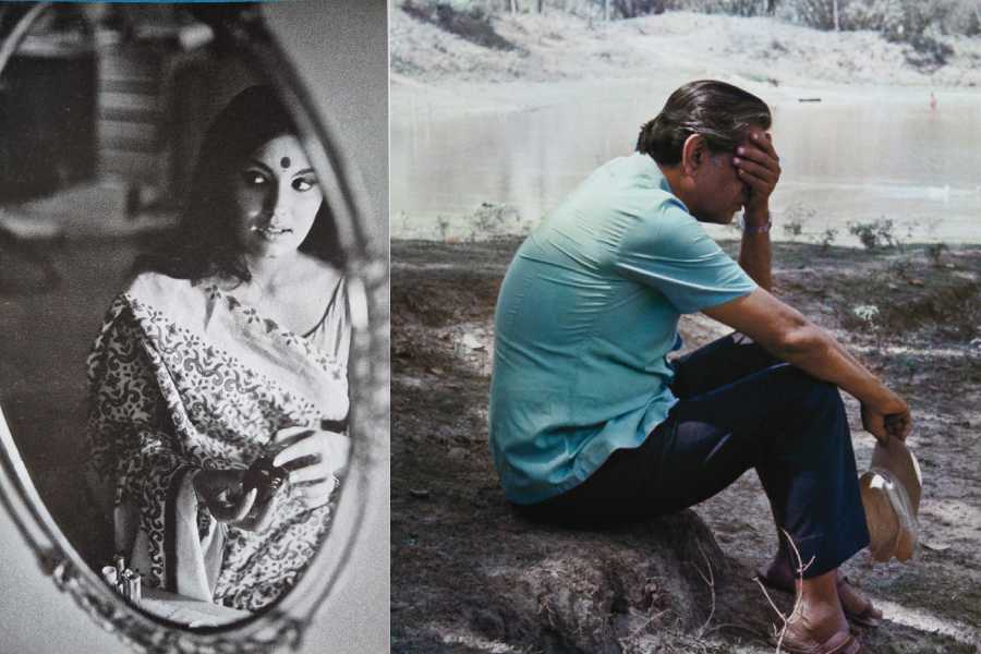 A photograph of Parumita Chowdhury by Nemai Ghosh (left); A photograph of Satyajit Ray by Nemai Ghosh