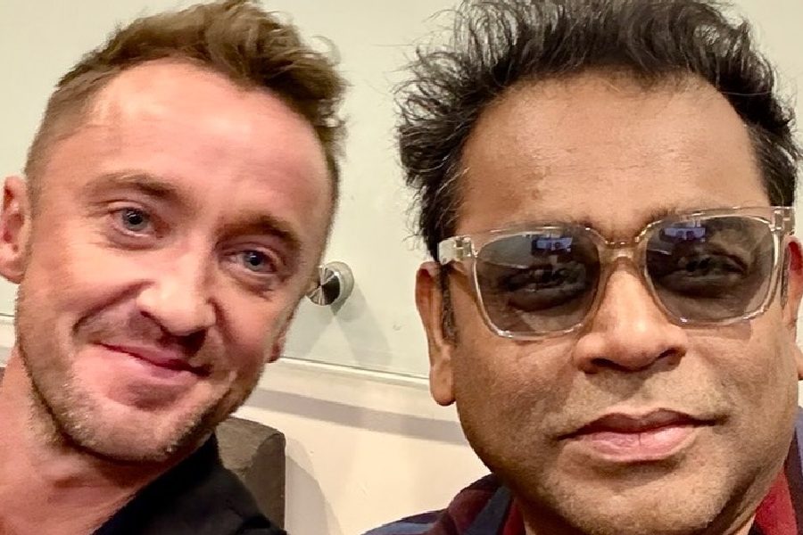 A.R. Rahman (right) with Tom Felton (left)