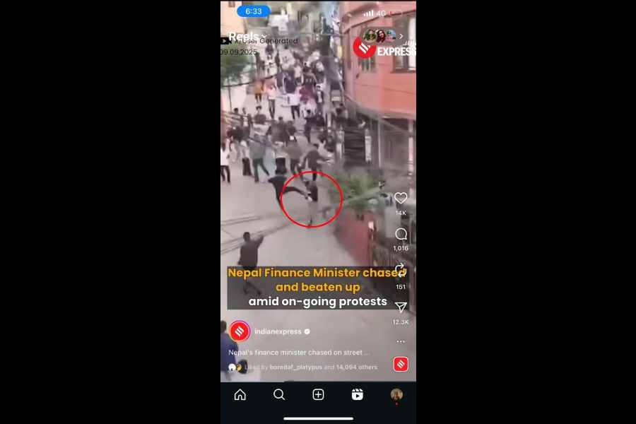 A screenshot from a viral video shows Nepal finance minister Bishnu Prasad Paudel being assaulted on the streets of Kathmandu.