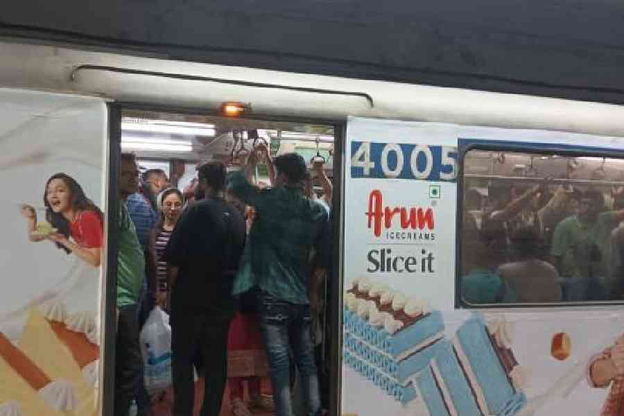 A crowded Metro train at Esplanade last week