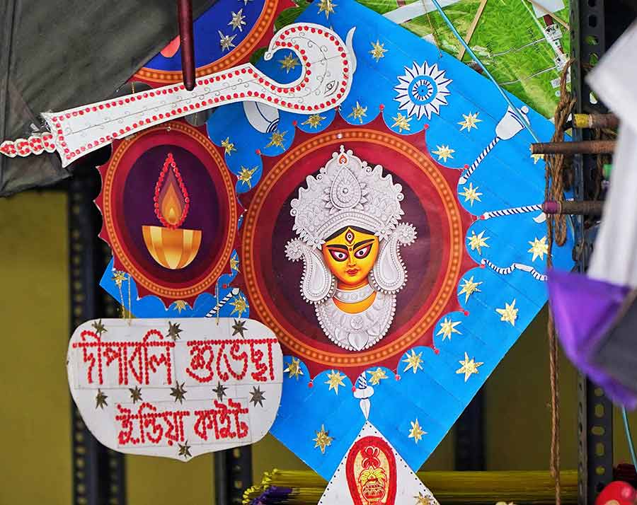 With Durga Puja just around the corner, Durga-themed kites were popular too