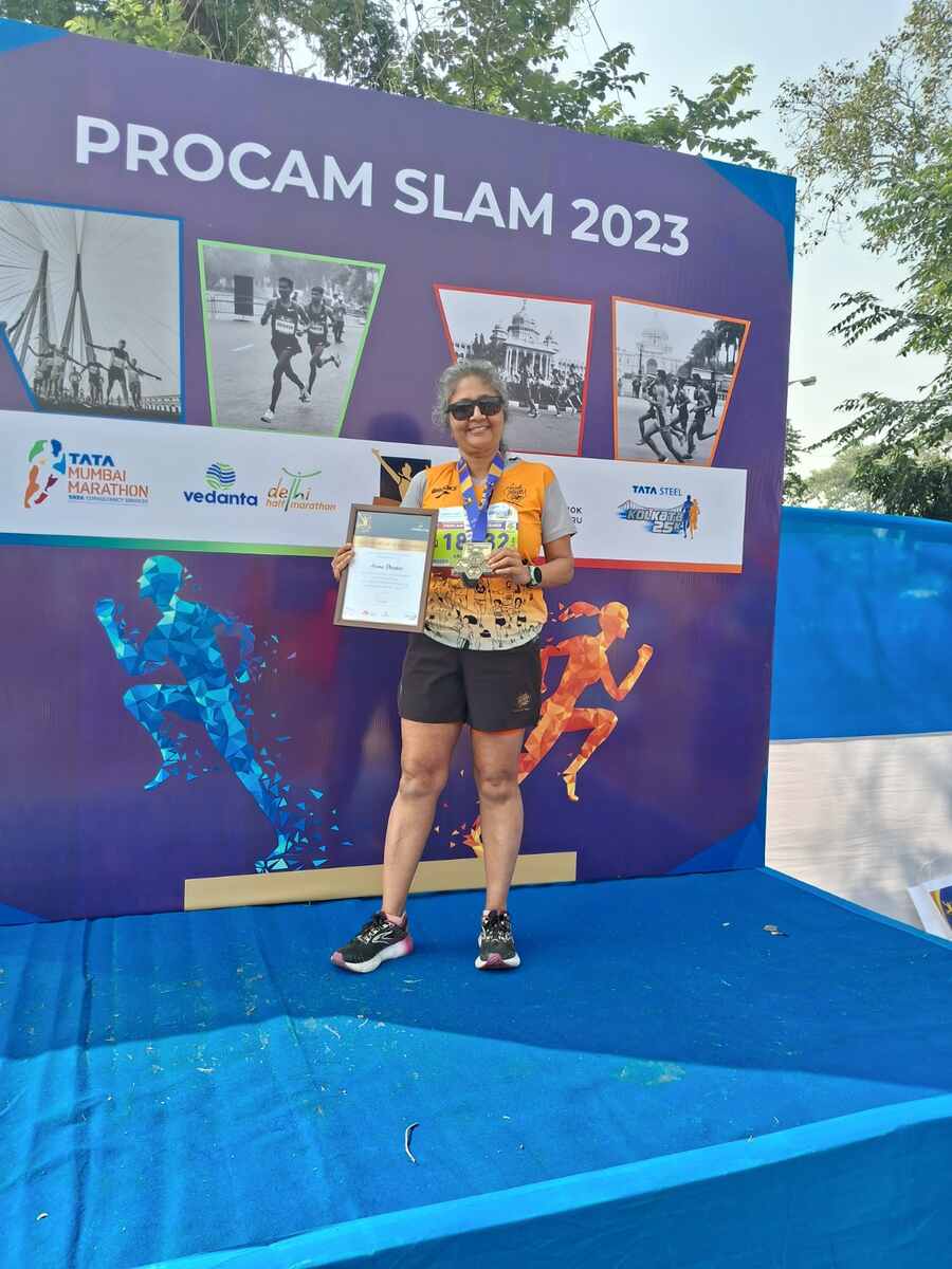 Bhaskar completed the Procam Slam in 2023, a circuit of four of India’s biggest distance-running events: 42km in Mumbai, 25km in Kolkata, 10km in Bengaluru and 21km in Delhi