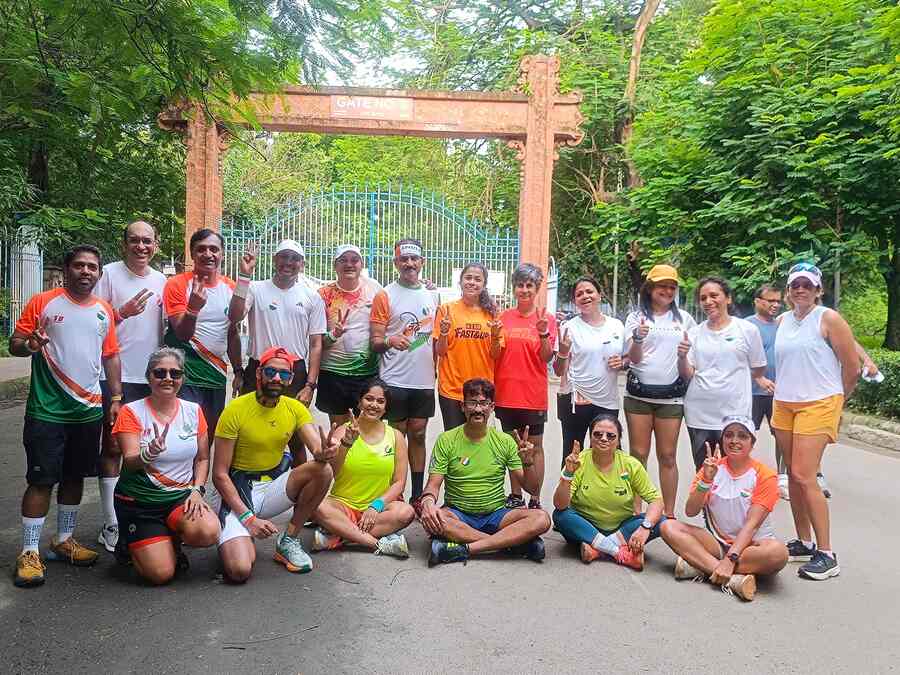 Bhaskar with her running buddies on Independence Day at Rabindra Sarobar