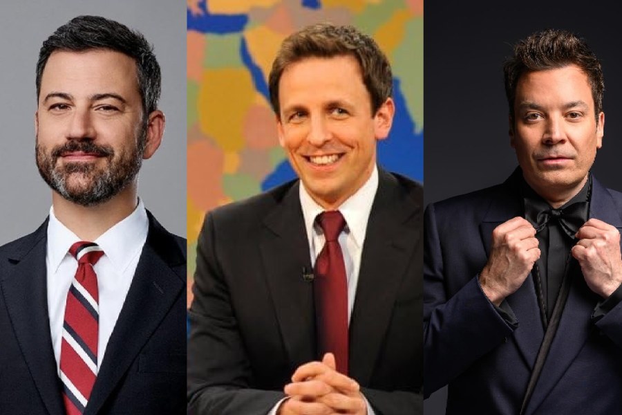 (left to right) Jimmy Kimmel, Seth Meyers and Jimmy Fallon