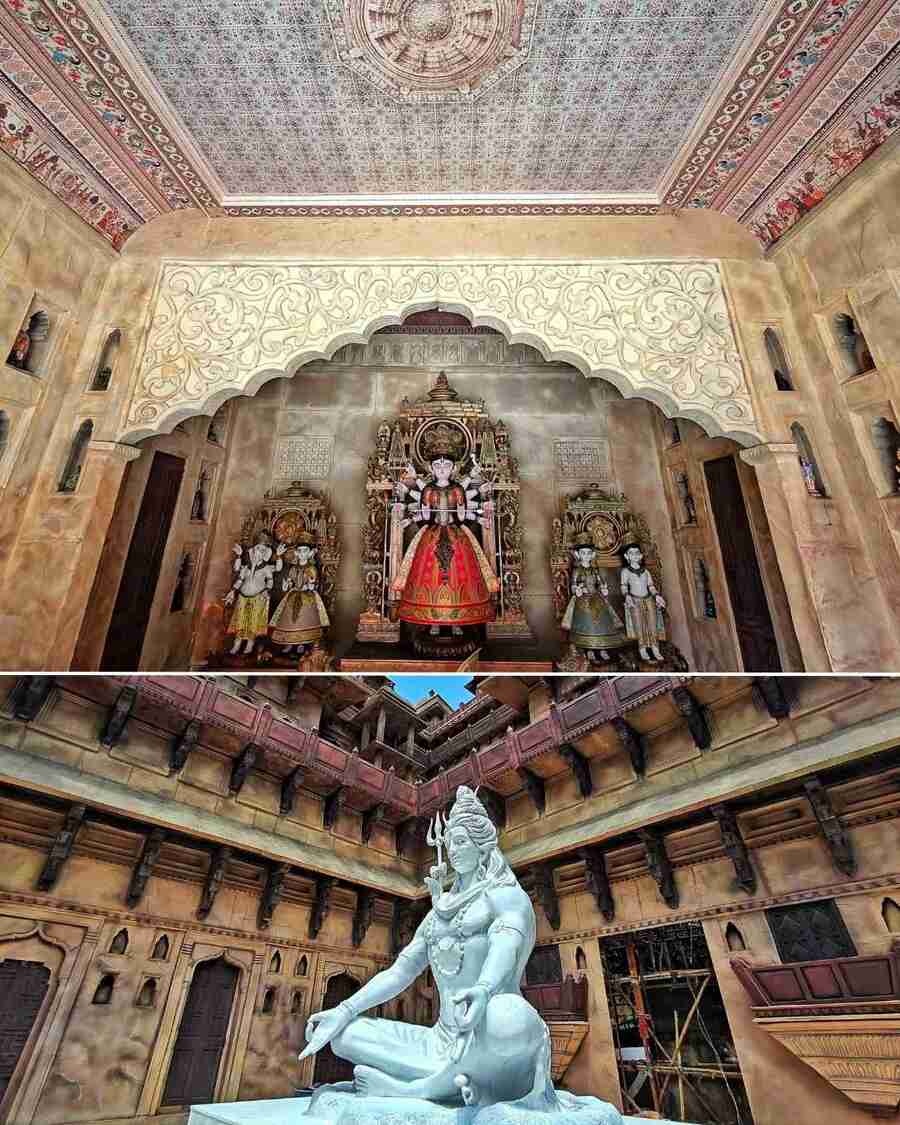 Behala Natun Dal has reimagined their pandal to portray ‘Shibani Dham’. It has been conceptualised by Rono Bandyopadhyay, Amar Sarkar and Sanjay Bhattacharya