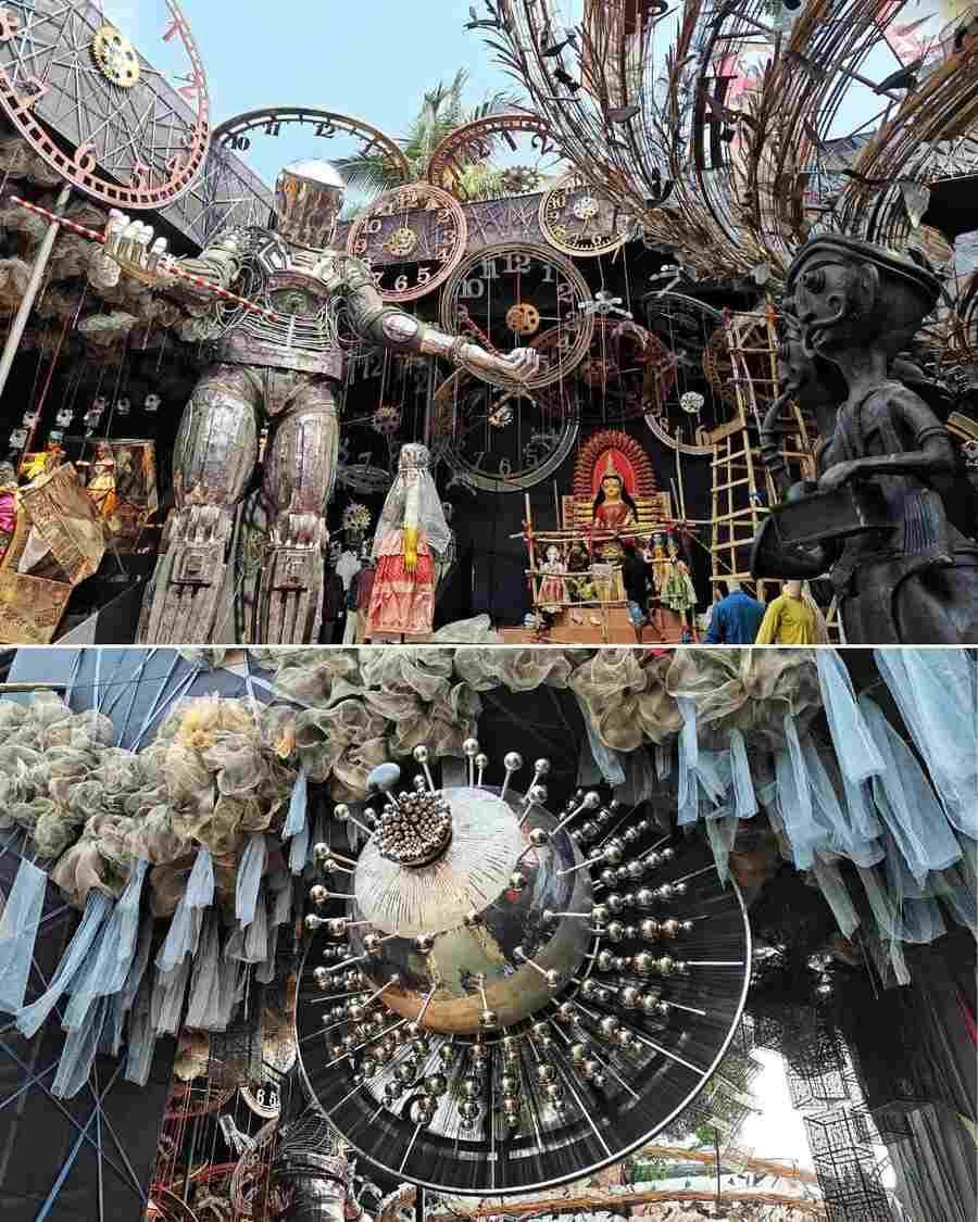 Near Behala, at Haridevpur 41 Pally, the theme this time is ‘Sopan’. The artist is Gouranga Kuila