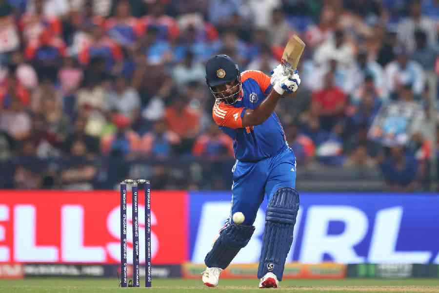 Sanju Samson of India bats during the Asia Cup match between India and Oman at Zayed Cricket Stadium on September 19, 2025 in Abu Dhabi, United Arab Emirates.