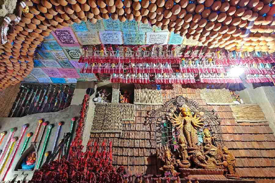 The theme for Shibmandir Sarbojanin Durgotsab Samity this is year is Bishohari (remover of poison)