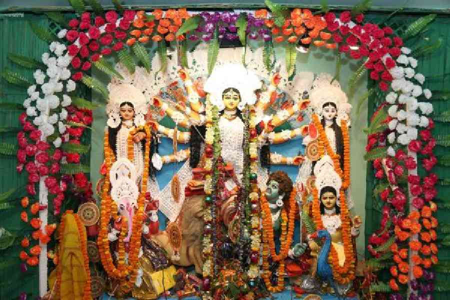 Goddess Durga and her family at a south Calcutta Puja pandal. File picture