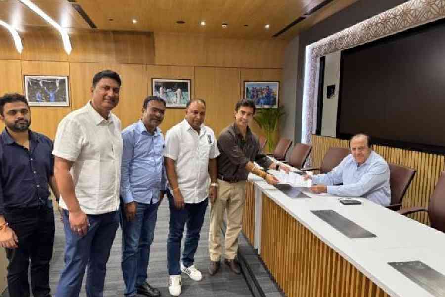 Mithun Manhas (second from right; picture shared on X) files his nomination on Sunday for the BCCI president's post
