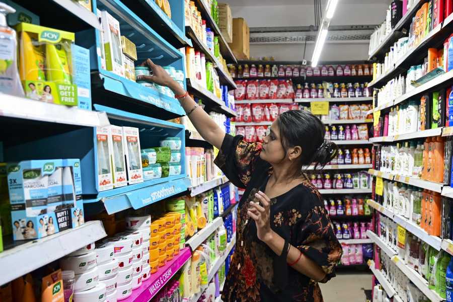 A customer shops at a mall following the implementation of new GST reforms, in Prayagraj, Uttar Pradesh, Monday, Sept. 22, 2025.