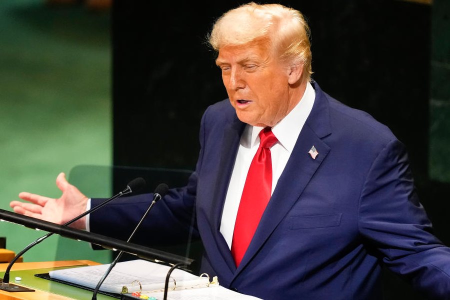 President Donald Trump address the 80th session of the United Nations General Assembly, Tuesday, Sept. 23, 2025, at U.N. headquarters.