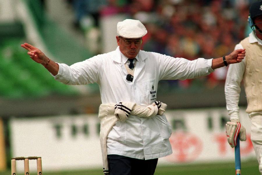 Umpire Dickie Bird, during the England-New Zealand Nottingham Test in July 1994.