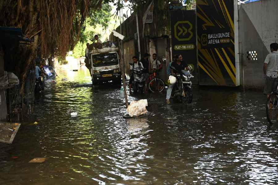 A pole marks out an open manhole near Ballygunge Place, Kolkata