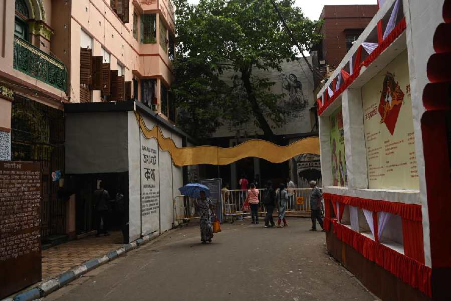 A Durga Puja pandal at Hatibagan on Wednesday afternoon.