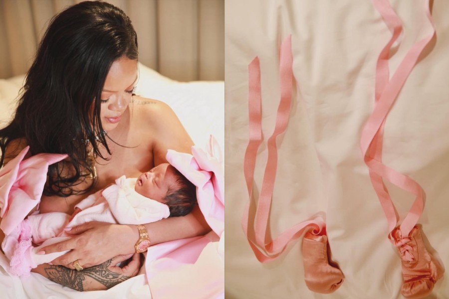 Rihanna with her newborn daughter Rocki Irish Mayers