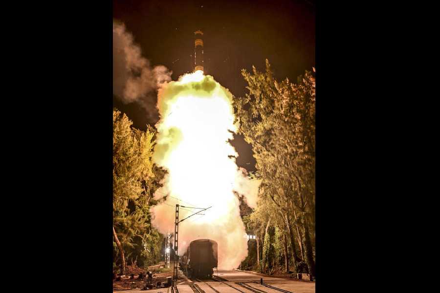 The Agni-Prime missile being test-fired from a rail-based mobile launcher system on Thursday.