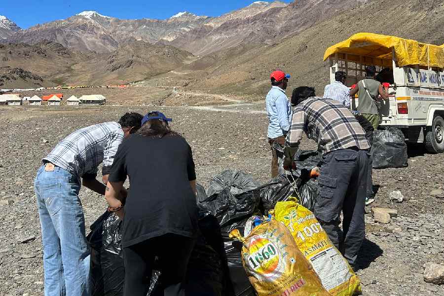 Sangwan's team packing the garbage (X@iPradeepSangwan)