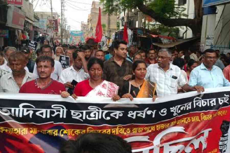 A CPM march to protest against the murder of the tribal minor girl in Rampurhat. Picture by Prankrishna Hazra