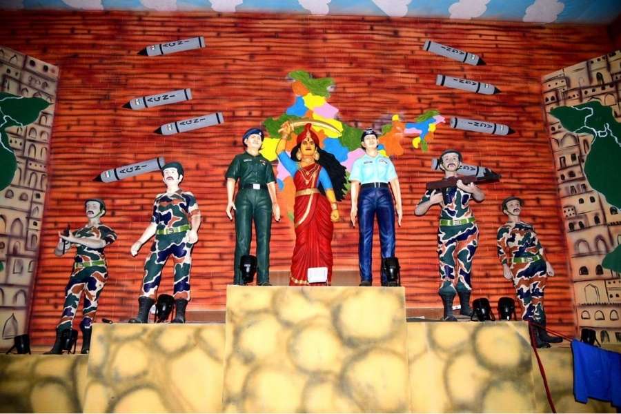 Soldiers and officers flank Bharat Mata, symbolising unity, sacrifice, and strength during Operation Sindoor