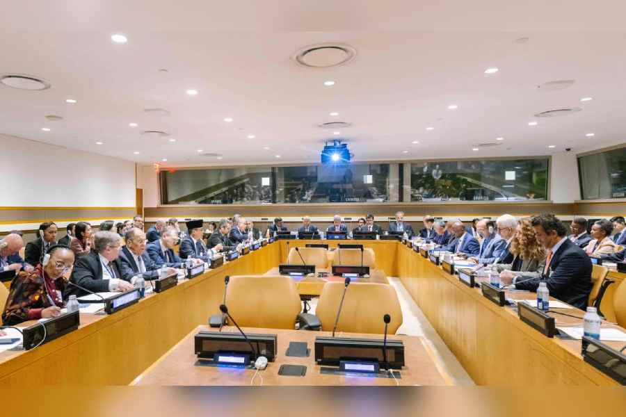 Union External Affairs Minister S Jaishankar addresses the BRICS Foreign Ministers meeting, in New York, USA