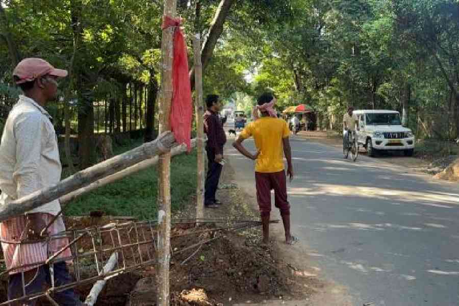 An under-construction decorative gate in Santiniketan, work of which was halted on Saturday. Picture by Amarnath Dutta 