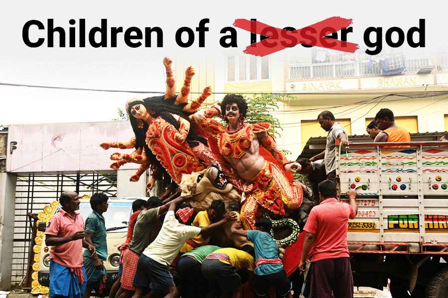 Kumartoli and the people who lift idol on Saturday morning.