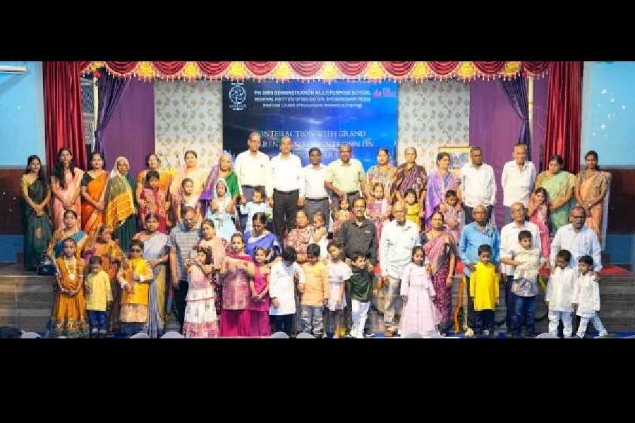 Grandparents with their grandchildren at the PM Shri Demonstration Multipurpose School in Bhubaneswar