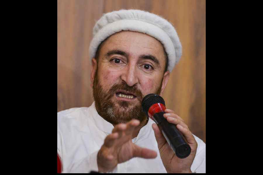 Kargil Democratic Alliance (KDA) leader Sajjad Kargili addresses a press conference, in New Delhi, Monday, Sept. 29, 2025.